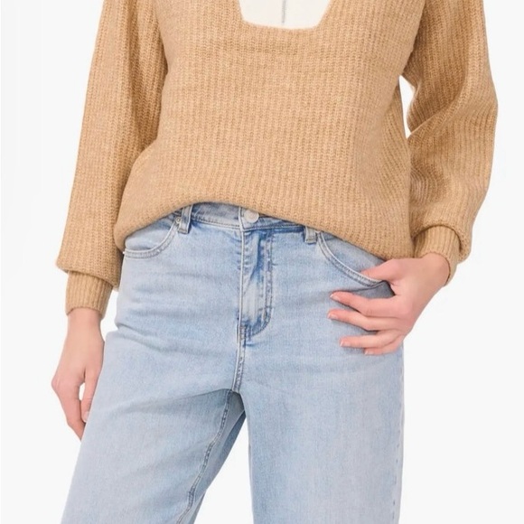 NWT | Nordstrom | L | Half zip colorbock sweater | latte heather - Picture 3 of 10